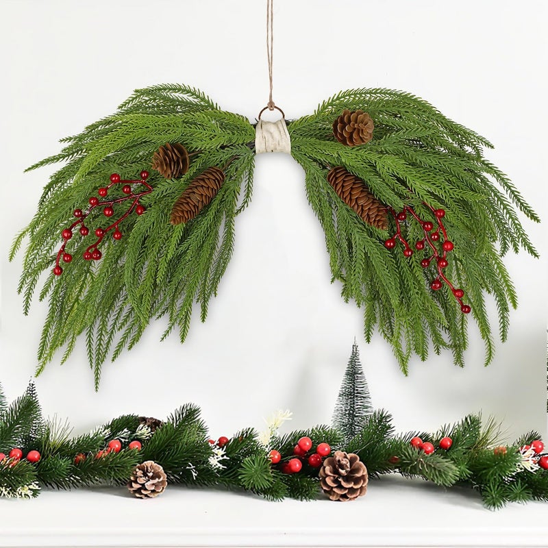 Arborus Artificial Christmas Swags with Norfolk Pine, Red Berries and Pinecones, 24" Christmas Thanksgiving Decorations for Front Door, Mantel, Staircase, Window, Xmas Décor - Image 3